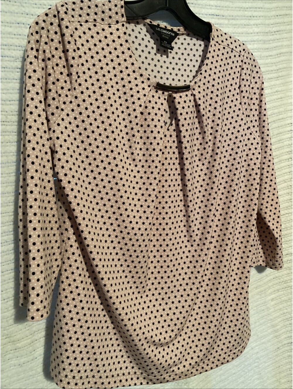 LIz Claiborne Career Petite Womens Pink Black White Dot Blouse Size PS New E9